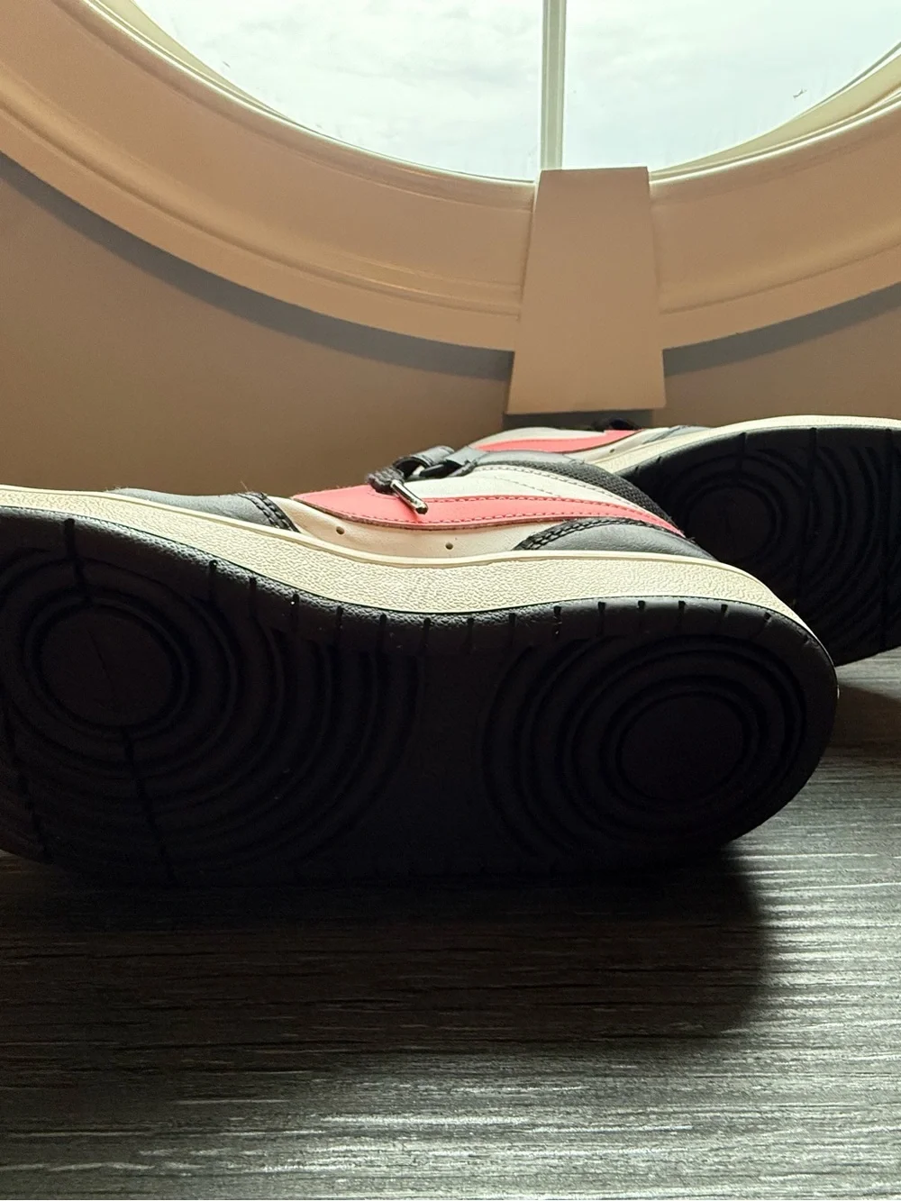 Nike Court Borough Mid 2 high-top sneakers in black, white and Sunset Pulse pink